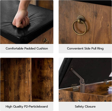 Shoe Storage Bench with Padded Cushion,Flip-Open Storage Box and Adjustable Shelf for Entryway and Living Room Kings Warehouse