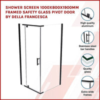 Shower Screen 1000x800x1900mm Framed Safety Glass Pivot Door By Della Francesca Kings Warehouse