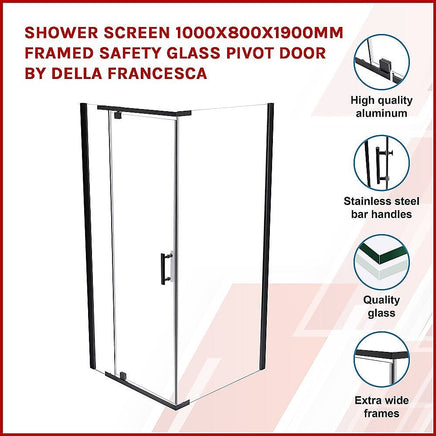 Shower Screen 1000x800x1900mm Framed Safety Glass Pivot Door By Della Francesca Kings Warehouse
