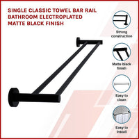 Single Classic Towel Bar Rail Bathroom Electroplated Matte Black Finish Kings Warehouse 