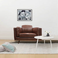 Single Seater Armchair Faux Leather Sofa Modern Lounge Accent Chair in Brown with Wooden Frame Furniture Kings Warehouse