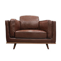 Single Seater Armchair Faux Leather Sofa Modern Lounge Accent Chair in Brown with Wooden Frame Furniture Kings Warehouse
