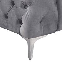 Single Seater Grey Sofa Classic Armchair Button Tufted in Velvet Fabric with Metal Legs Furniture Kings Warehouse