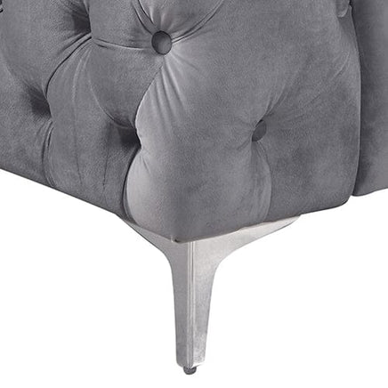 Single Seater Grey Sofa Classic Armchair Button Tufted in Velvet Fabric with Metal Legs Furniture Kings Warehouse