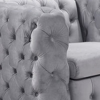 Single Seater Grey Sofa Classic Armchair Button Tufted in Velvet Fabric with Metal Legs Furniture Kings Warehouse