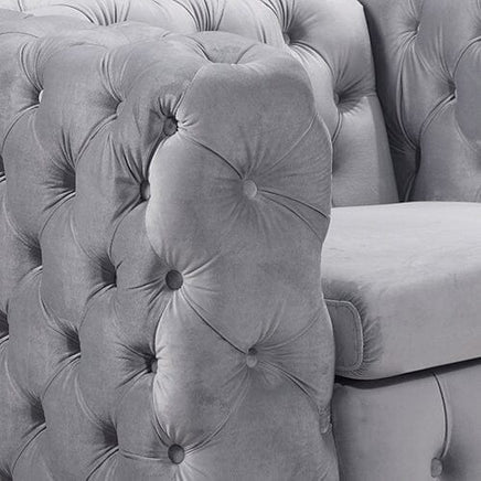 Single Seater Grey Sofa Classic Armchair Button Tufted in Velvet Fabric with Metal Legs Furniture Kings Warehouse