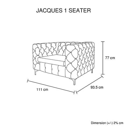 Single Seater Grey Sofa Classic Armchair Button Tufted in Velvet Fabric with Metal Legs Furniture Kings Warehouse