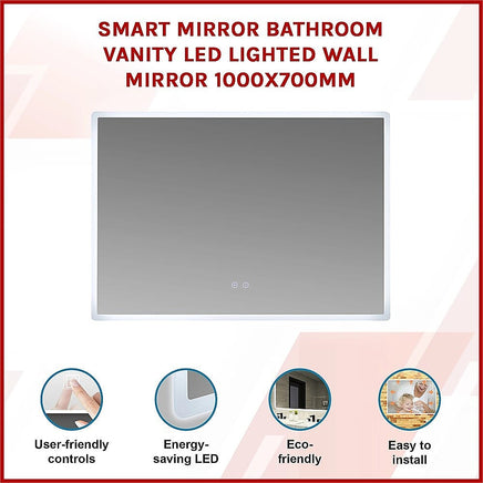 Smart Mirror Bathroom Vanity LED Lighted Wall Mirror 1000x700mm Health & Beauty Kings Warehouse