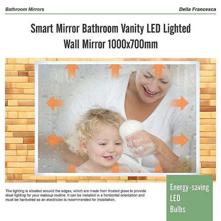 Smart Mirror Bathroom Vanity LED Lighted Wall Mirror 1000x700mm Health & Beauty Kings Warehouse