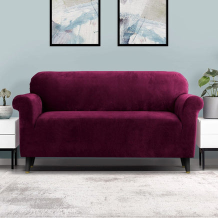 Sofa Cover Couch Covers 3 Seater Velvet Ruby Red Furniture Kings Warehouse