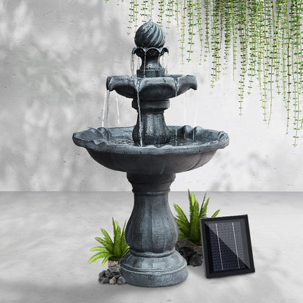 Solar Water Feature 3-Tier Fountain with Pump Kit Bird Bath 93CM Black Home & Garden Kings Warehouse
