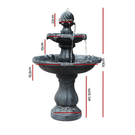 Solar Water Feature 3-Tier Fountain with Pump Kit Bird Bath 93CM Black Home & Garden Kings Warehouse