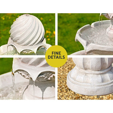 Solar Water Feature 3-Tier Fountain with Pump Kit Bird Bath 93CM Ivory Home & Garden Kings Warehouse