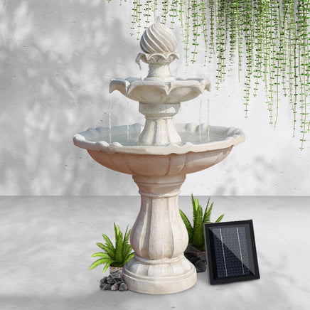 Solar Water Feature 3-Tier Fountain with Pump Kit Bird Bath 93CM Ivory Home & Garden Kings Warehouse