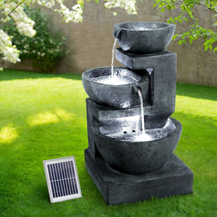 Solar Water Feature Cascading Fountain 3-Tier Bowl LED Lights 60CM Blue Home & Garden Kings Warehouse