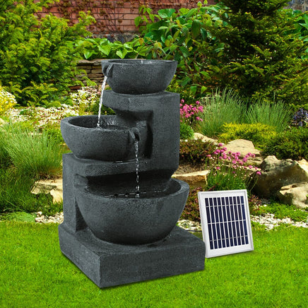 Solar Water Feature Cascading Fountain 3-Tier Bowl LED Lights 60CM Blue Home & Garden Kings Warehouse