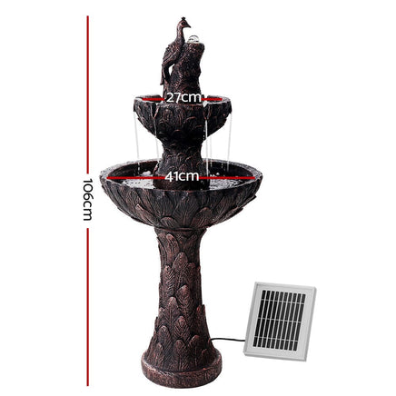 Solar Water Feature Tier Fountain with Pump Kit Bird Bath 106CM Peacock Home & Garden Kings Warehouse