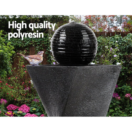 Solar Water Feature Twisted Fountain LED Light Bird Bath 85CM Black Home & Garden Kings Warehouse