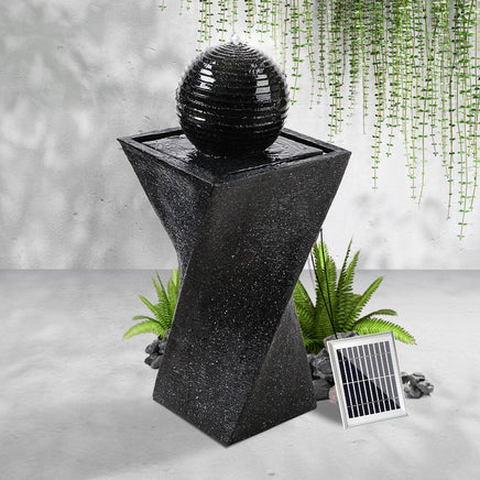 Solar Water Feature Twisted Fountain LED Light Bird Bath 85CM Black Home & Garden Kings Warehouse