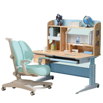 Solid Rubber Wood Height Adjustable Children Kids Ergonomic Blue Study Desk Chair Set 120cm AU Furniture Kings Warehouse