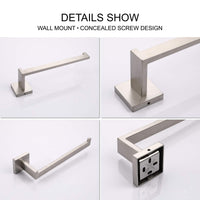 Square Hand Towel Holder Ring Wall Mounted Modern Towel Bar Bathroom Kitchen Kings Warehouse