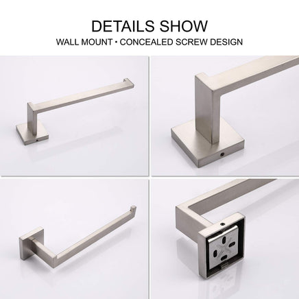 Square Hand Towel Holder Ring Wall Mounted Modern Towel Bar Bathroom Kitchen Kings Warehouse
