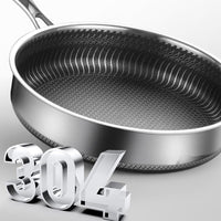 Stainless Steel Frying Pan Non-Stick Cooking Frypan Cookware 32cm Honeycomb Double Sided Furniture Kings Warehouse