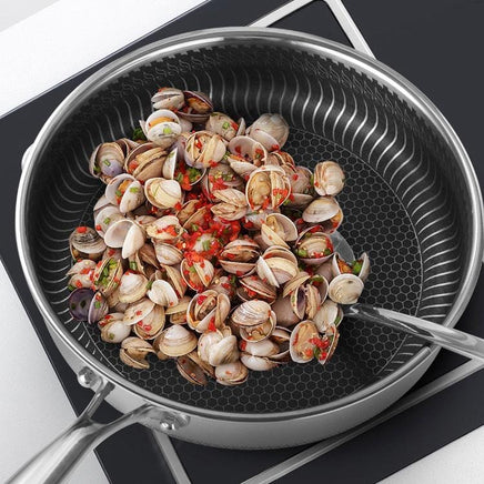 Stainless Steel Frying Pan Non-Stick Cooking Frypan Cookware 32cm Honeycomb Double Sided Furniture Kings Warehouse