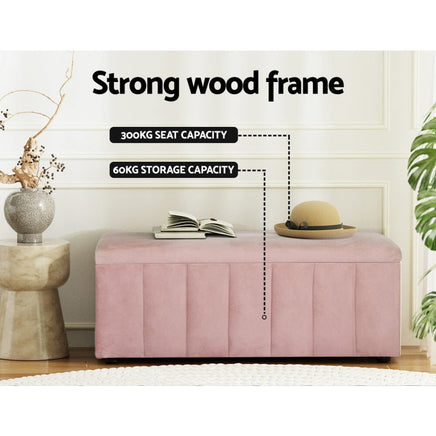 Storage Ottoman Blanket Box 103cm Velvet Pink Furniture Kings Warehouse