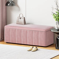 Storage Ottoman Blanket Box 103cm Velvet Pink Furniture Kings Warehouse