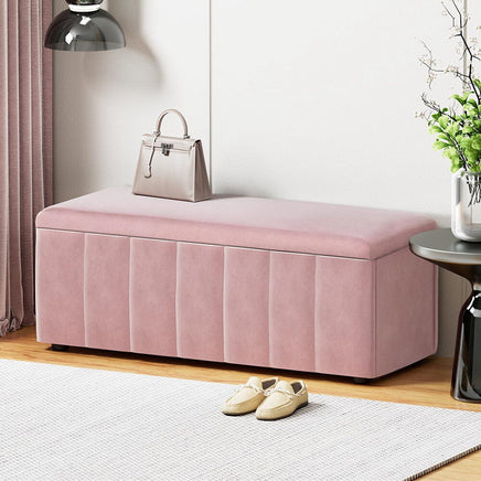 Storage Ottoman Blanket Box 103cm Velvet Pink Furniture Kings Warehouse