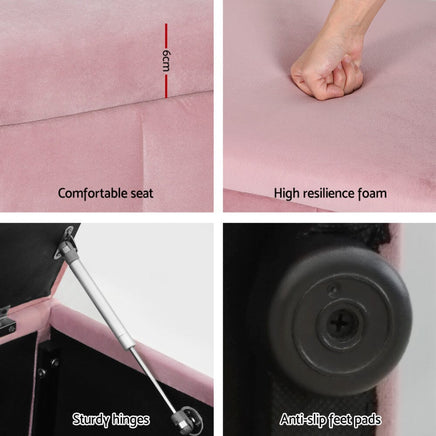 Storage Ottoman Blanket Box 103cm Velvet Pink Furniture Kings Warehouse