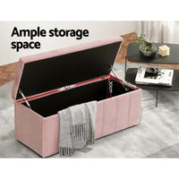 Storage Ottoman Blanket Box 103cm Velvet Pink Furniture Kings Warehouse