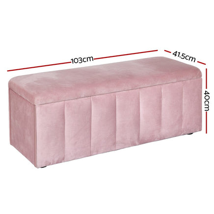 Storage Ottoman Blanket Box 103cm Velvet Pink Furniture Kings Warehouse