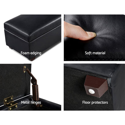 Storage Ottoman Blanket Box 80cm Leather Black Furniture Kings Warehouse