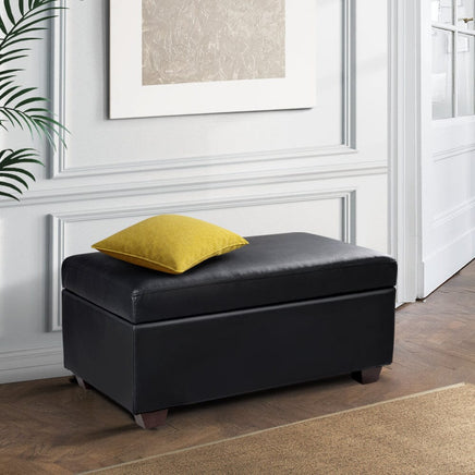 Storage Ottoman Blanket Box 80cm Leather Black Furniture Kings Warehouse