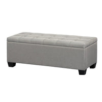 Storage Ottoman Blanket Box 97cm Button Linen Grey Furniture Kings Warehouse