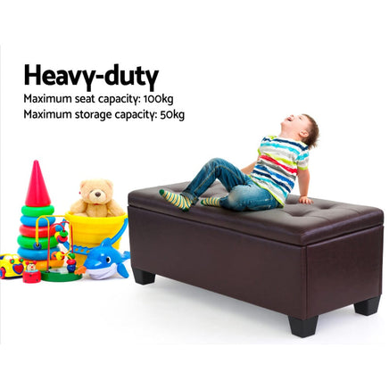 Storage Ottoman Blanket Box 97cm Leather Brown Furniture Kings Warehouse