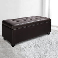 Storage Ottoman Blanket Box 97cm Leather Brown Furniture Kings Warehouse