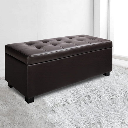 Storage Ottoman Blanket Box 97cm Leather Brown Furniture Kings Warehouse