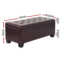 Storage Ottoman Blanket Box 97cm Leather Brown Furniture Kings Warehouse