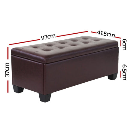 Storage Ottoman Blanket Box 97cm Leather Brown Furniture Kings Warehouse