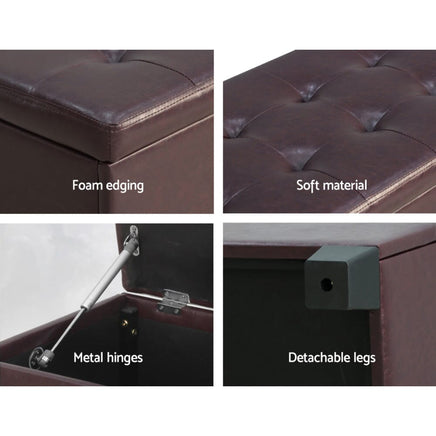 Storage Ottoman Blanket Box 97cm Leather Brown Furniture Kings Warehouse