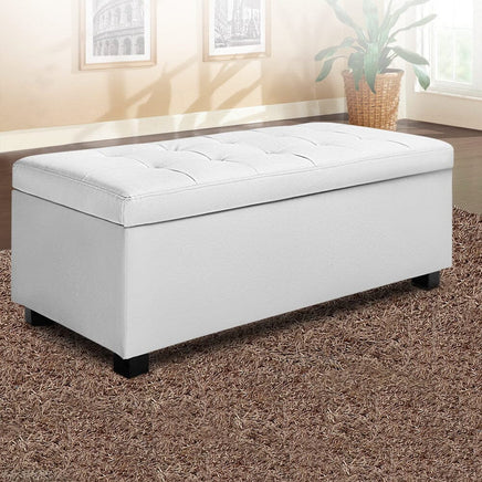 Storage Ottoman Blanket Box 97cm Leather White Furniture Kings Warehouse
