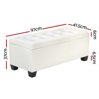 Storage Ottoman Blanket Box 97cm Leather White Furniture Kings Warehouse