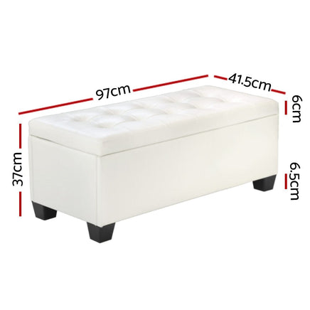Storage Ottoman Blanket Box 97cm Leather White Furniture Kings Warehouse