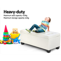 Storage Ottoman Blanket Box 97cm Leather White Furniture Kings Warehouse