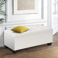 Storage Ottoman Blanket Box 97cm Leather White Furniture Kings Warehouse