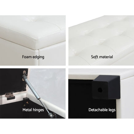 Storage Ottoman Blanket Box 97cm Leather White Furniture Kings Warehouse