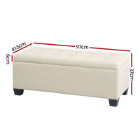 Storage Ottoman Blanket Box 97cm Linen Beige Furniture Kings Warehouse